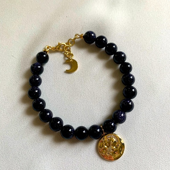 Navy Blue Gold Plated Celestial Beaded Bracelet - Picture 6 of 8